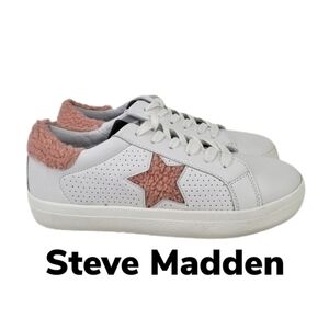 Steve Madden Stared Faux White Leather Faux Pink Sherling Sneaker Sz 7.5M